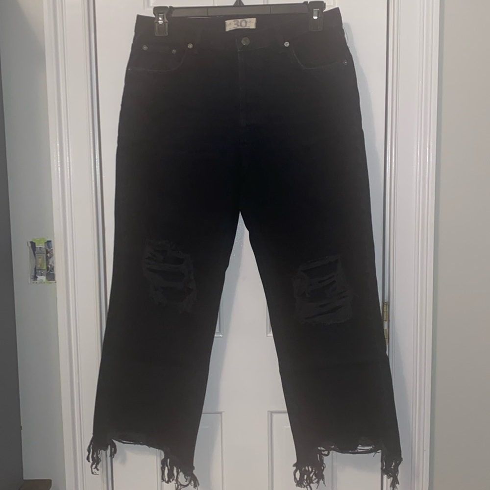 #220 FP Maggie Mid Rise Straight Black Jeans